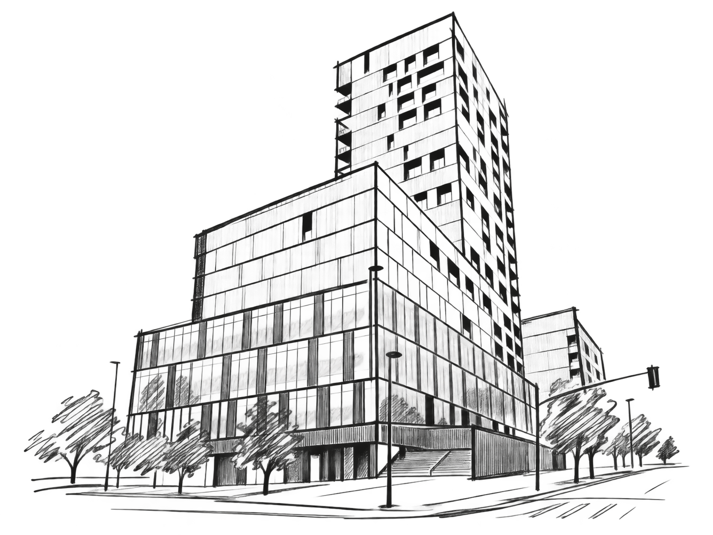 Hand-drawn architectural sketch of the Situla building